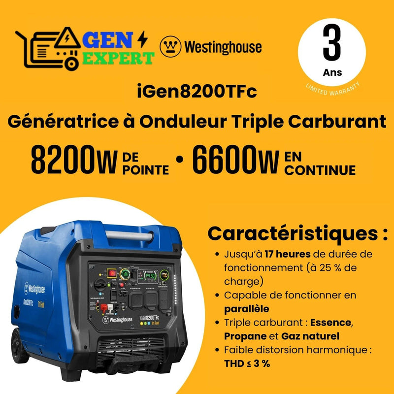 Chargez l'image dans la visionneuse de la galerie, Westinghouse iGen8200TFc - Génératrice à onduleur tri - carburant avec capteur de CO - Genexpert