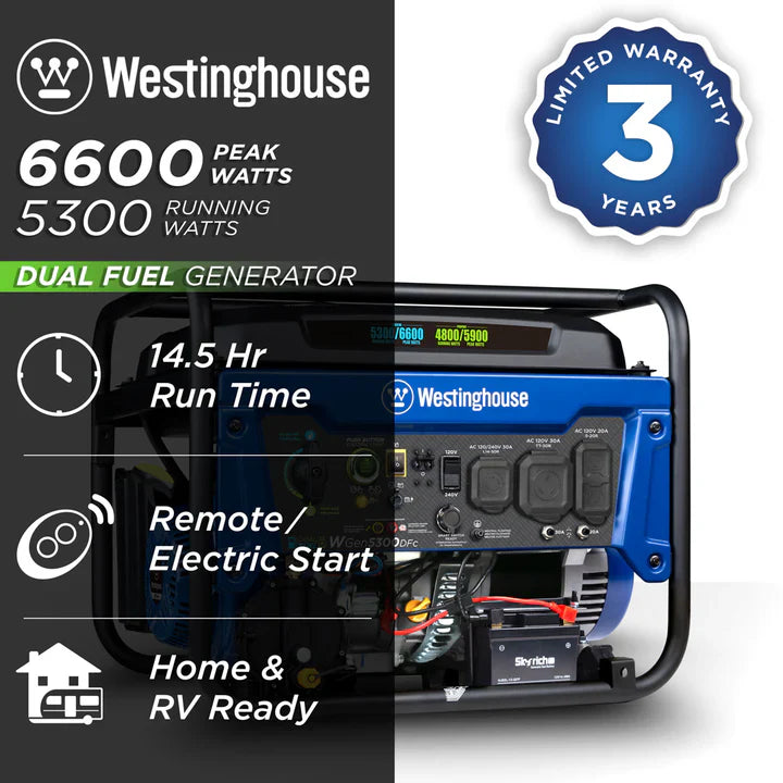 Chargez l&#39;image dans la visionneuse de la galerie, Westinghouse WGen5300DFc - Génératrice double carburant avec capteur de CO
