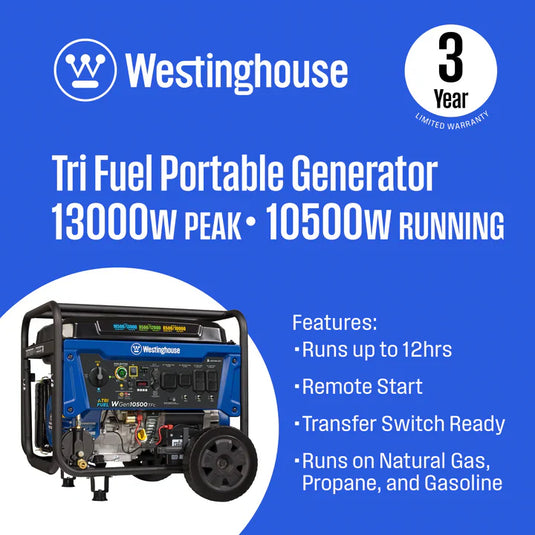 Génératrice Westinghouse WGen10500TFc tri-carburant avec capteur de CO² Features
