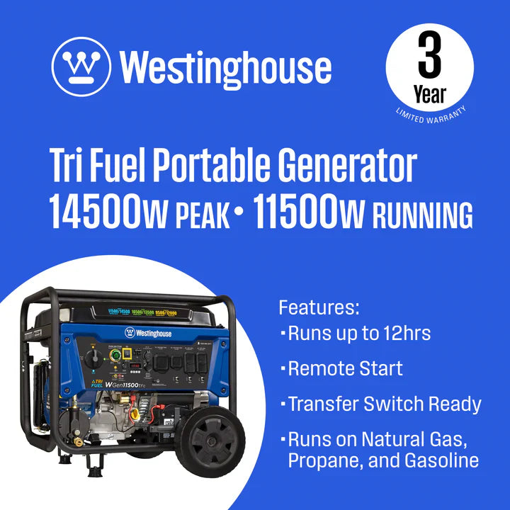 Chargez l&#39;image dans la visionneuse de la galerie, Westinghouse WGen11500TFc - Génératrice tri-carburant avec capteur de CO
