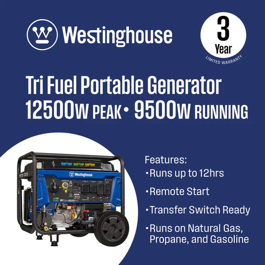 Westinghouse WGen9500TFc - Génératrice tri-carburant avec capteur de CO