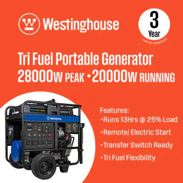 Westinghouse WGen20000TFc - Génératrice à onduleur avec capteur de CO à triple carburants