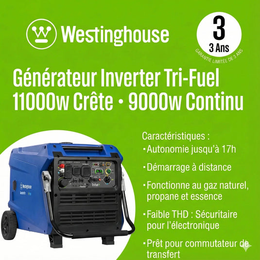 Génératrice à Onduleur Westinghouse iGen11000TFc Tri - Carburant | 11 000 Watts - Genexpert