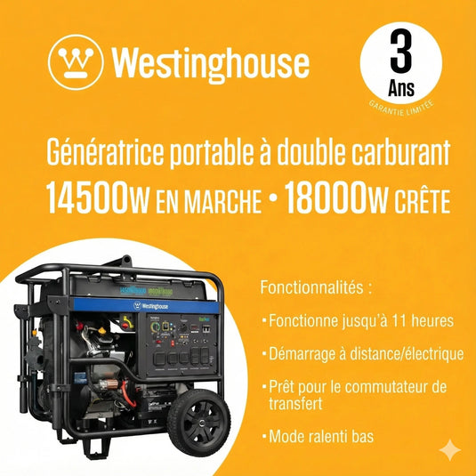 Génératrice Westinghouse WGen14500DFc Bi - Carburant | 18 000 Watts & V - Twin - Genexpert