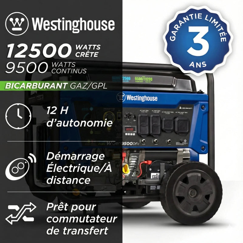 Chargez l'image dans la visionneuse de la galerie, Génératrice Westinghouse WGen9500DFc Bicarburant | 12 500 Watts &amp; Capteur de CO - Genexpert
