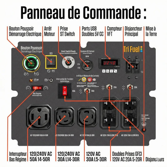 Génératrice WGen14500TFc Tri - Carburant | 18 000 Watts & Moteur V - Twin - Genexpert