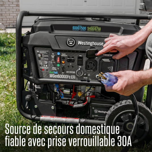Génératrice Westinghouse WGen6000DFc EFI avec prise verrouillable 30A L14-30R – source de secours domestique fiable
