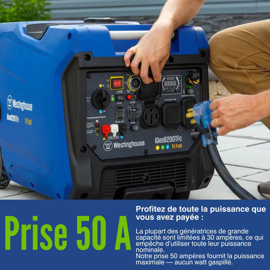 Westinghouse iGen8200TFc - Génératrice à onduleur tri - carburant avec capteur de CO - Genexpert