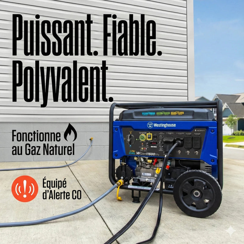Chargez l'image dans la visionneuse de la galerie, Westinghouse WGen11500TFc - Génératrice tri - carburant avec capteur de CO - Genexpert
