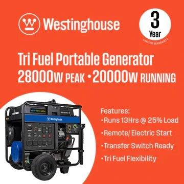 Chargez l&#39;image dans la visionneuse de la galerie, Westinghouse WGen20000TFc - Génératrice à onduleur avec capteur de CO à triple carburants - Genexpert

